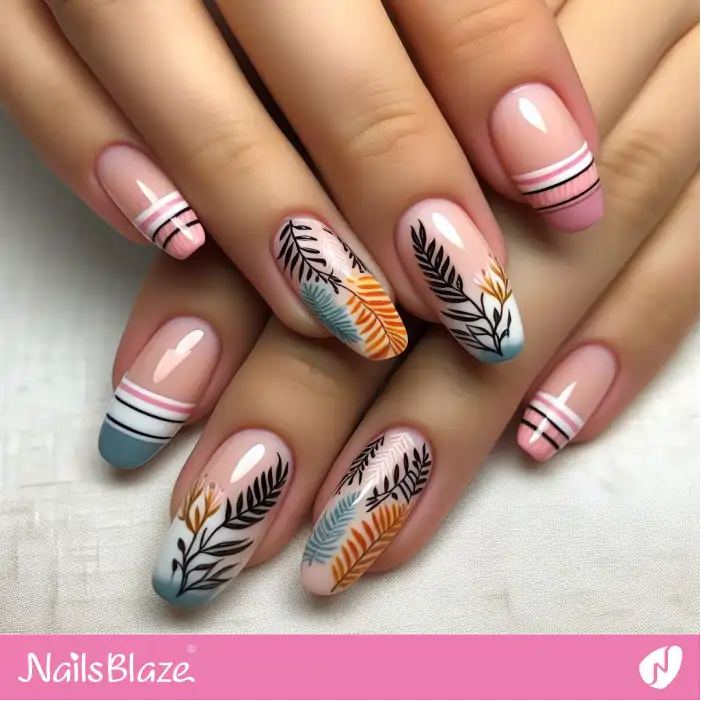 French Nails with Fern Design | Nature-inspired Nails - NB1569